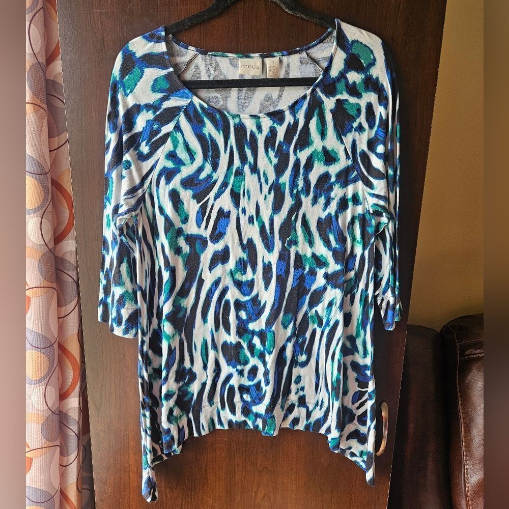 Chico's Vibrant Blue and Black Animal Print Tunic Plus Size 1